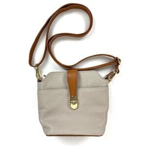Valentina Made in Italy Leather Shoulder Crossbody Purse Cream & Brown 7"x7"x3"